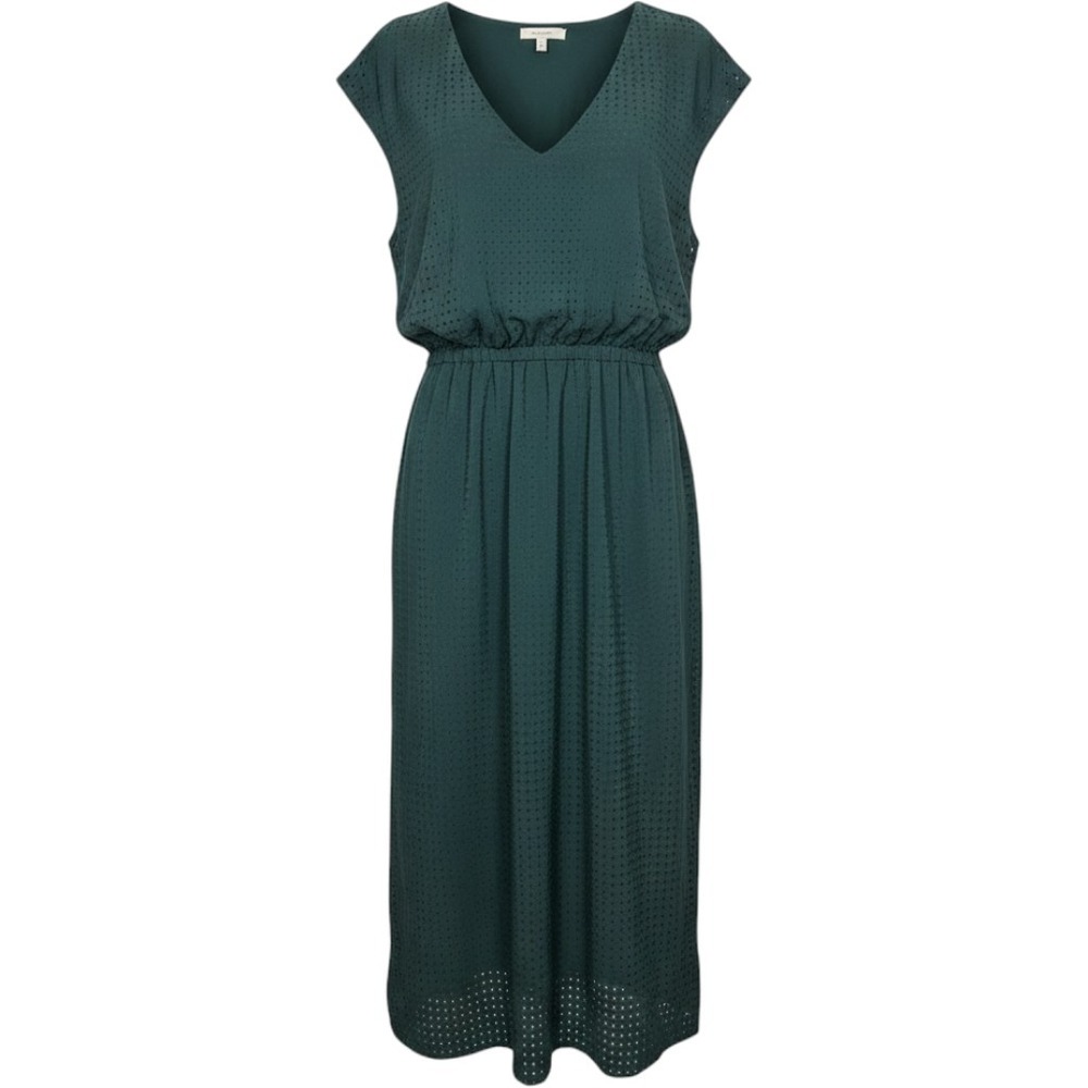 J.Crew Teal Textured Perforated Midi Dress Elastic Waist Size 10